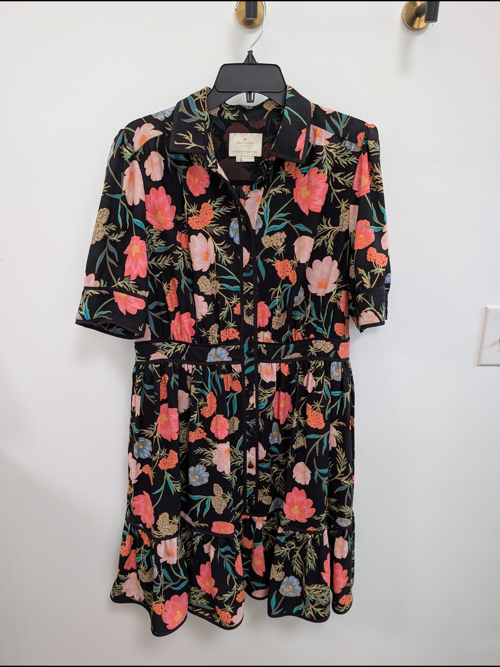 Kate Spade Black Garden Party Button-Front Midi Dress